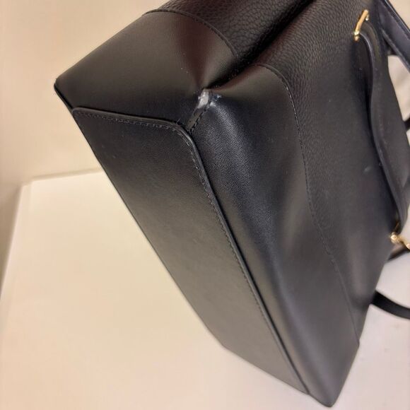 Michael Kors Black Leather Reed Center Logo MK Satchel Purse - Picture 8 of 13